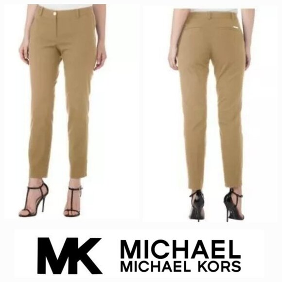 Michael Kors Miranda Khaki Pants Mid Rise Ankle Stretch Cotton Pants 24 Women 3X - Picture 1 of 5